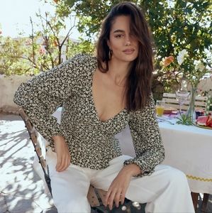 Seasonal Blossom Green Floral Lace-Up Puff Sleeve Peplum Top Lulus